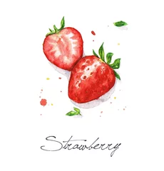 Fototapeten Aquarell Lebensmittelmalerei - Erdbeeren © nataliahubbert