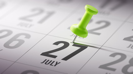 July 27 written on a calendar to remind you an important appoint