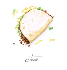 Gordijnen Watercolor Food Painting - Taco © nataliahubbert