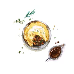 Foto op Canvas Watercolor Food Painting - Beef Pie © nataliahubbert