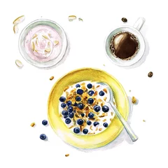 Raamstickers Watercolor Food Painting - Breakfast © nataliahubbert