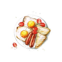 Raamstickers Aquarel Voedsel Schilderij - Ontbijt © nataliahubbert