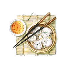 Gordijnen Aquarel Eten Schilderen - Dumplings © nataliahubbert