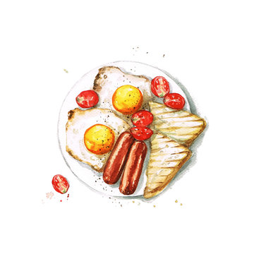 Watercolor Food Painting - Breakfast