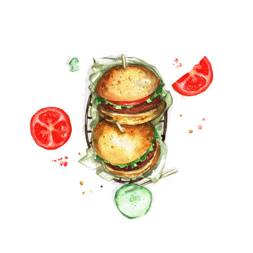 Watercolor Food Painting - Burgers