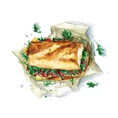 Foto op Plexiglas Watercolor Food Painting - Sandwich © nataliahubbert
