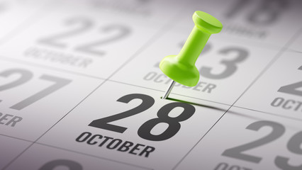 October 28 written on a calendar to remind you an important appo