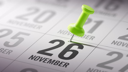 November 26 written on a calendar to remind you an important app