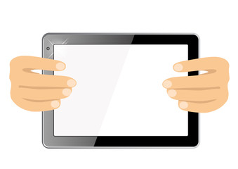 hands showing a tablet touch computer gadget with isolated screen
