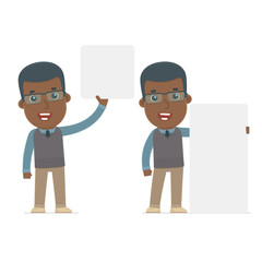 Funny Character African American Teacher holds and interacts wit
