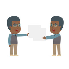 Funny Character African American Teacher holds and interacts wit