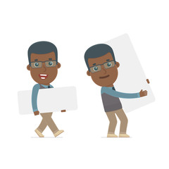 Funny Character African American Teacher holds and interacts wit