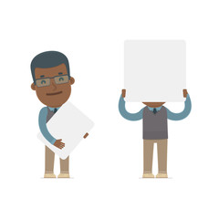 Funny Character African American Teacher holds and interacts wit