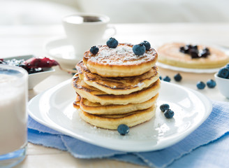 pancakes with blueberry and jam