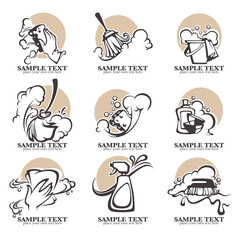 cleaning, washing, sweeping and chamberwork, vectoe emblem, logo