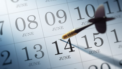 June 14 written on a calendar to remind you an important appoint