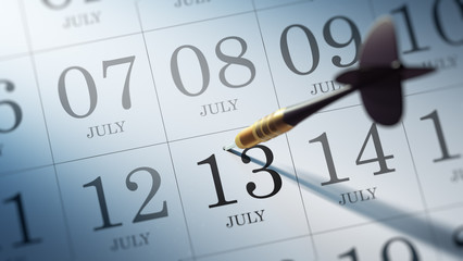 July 13 written on a calendar to remind you an important appoint