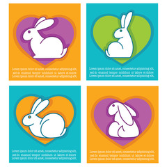 colorful easter rabbits and bright hearts line art Easter greeti