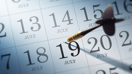 July 19 written on a calendar to remind you an important appoint