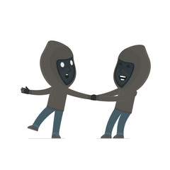 Funny and Cheerful Character Anonymous Hackers drags his friend