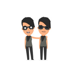 Joyful Character Outsider Girl and his best friend standing toge