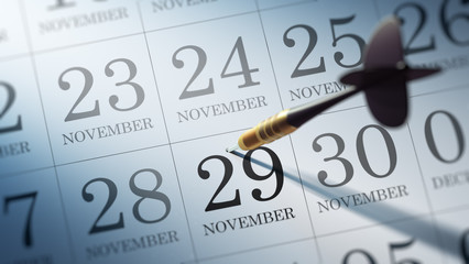 November 29 written on a calendar to remind you an important app