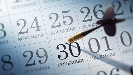 November 30 written on a calendar to remind you an important app