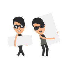 Funny Character Outsider Girl holds and interacts with blank for