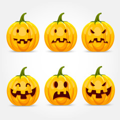 halloween pumpkin making six different funny face expressions
