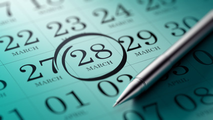 March 28 written on a calendar to remind you an important appoin