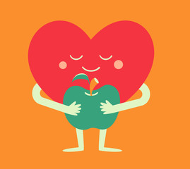 Cartoon Heart Holding an Apple