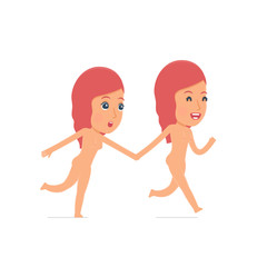 Happy and Joyful Character Naked Female runs and drags his frien