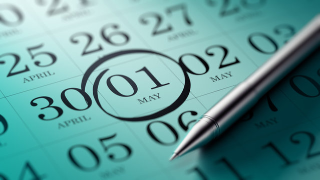 May 01 written on a calendar to remind you an important appointm