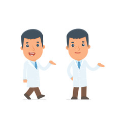 Funny and Cheerful Character Doctor making presentation using hi