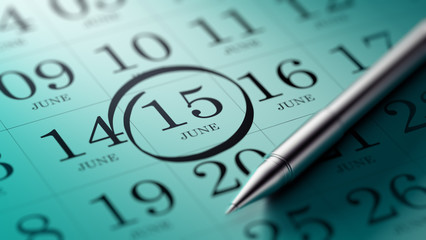 June 15 written on a calendar to remind you an important appoint