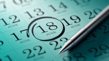 June 18 written on a calendar to remind you an important appoint