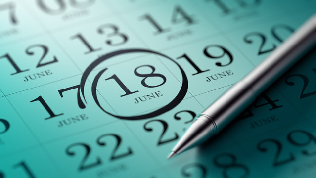 June 18 written on a calendar to remind you an important appoint