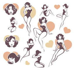 vector collection of pinup girls illustration - 100463971
