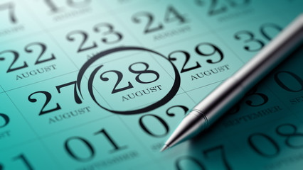 August 28 written on a calendar to remind you an important appoi