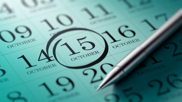October 15 written on a calendar to remind you an important appo