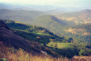 Mountains in Thailand with filter effect retro vintage style