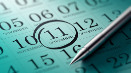 November 11 written on a calendar to remind you an important app