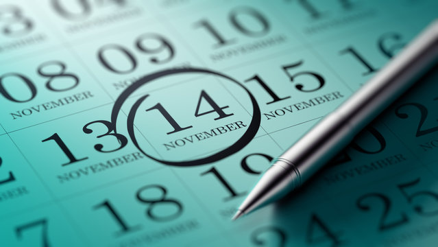 November 14 written on a calendar to remind you an important app