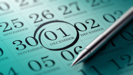 December 01 written on a calendar to remind you an important app