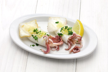 calamari a la plancha, grilled squid, spanish food