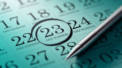 December 23 written on a calendar to remind you an important app