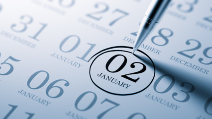 January 02 written on a calendar to remind you an important appo