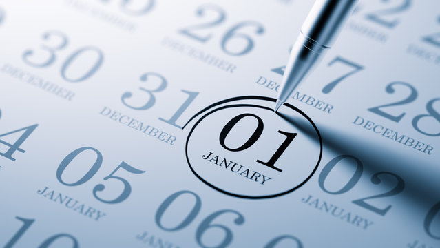 January 01 written on a calendar to remind you an important appo