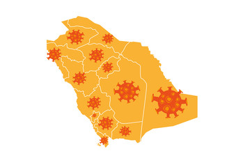 Illustration of Mers-Cov Flu Corona Virus Icons Spread all over Saudi Arabia Map
