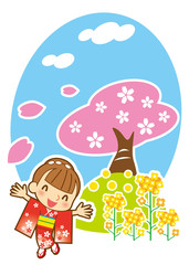 Obraz na płótnie Canvas 菜の花と桜と大和撫子